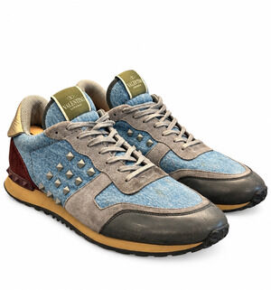 Valentino Garavani Rockrunner Sneakers Mens 47 Blue Denim Suede Rockstud Shoes